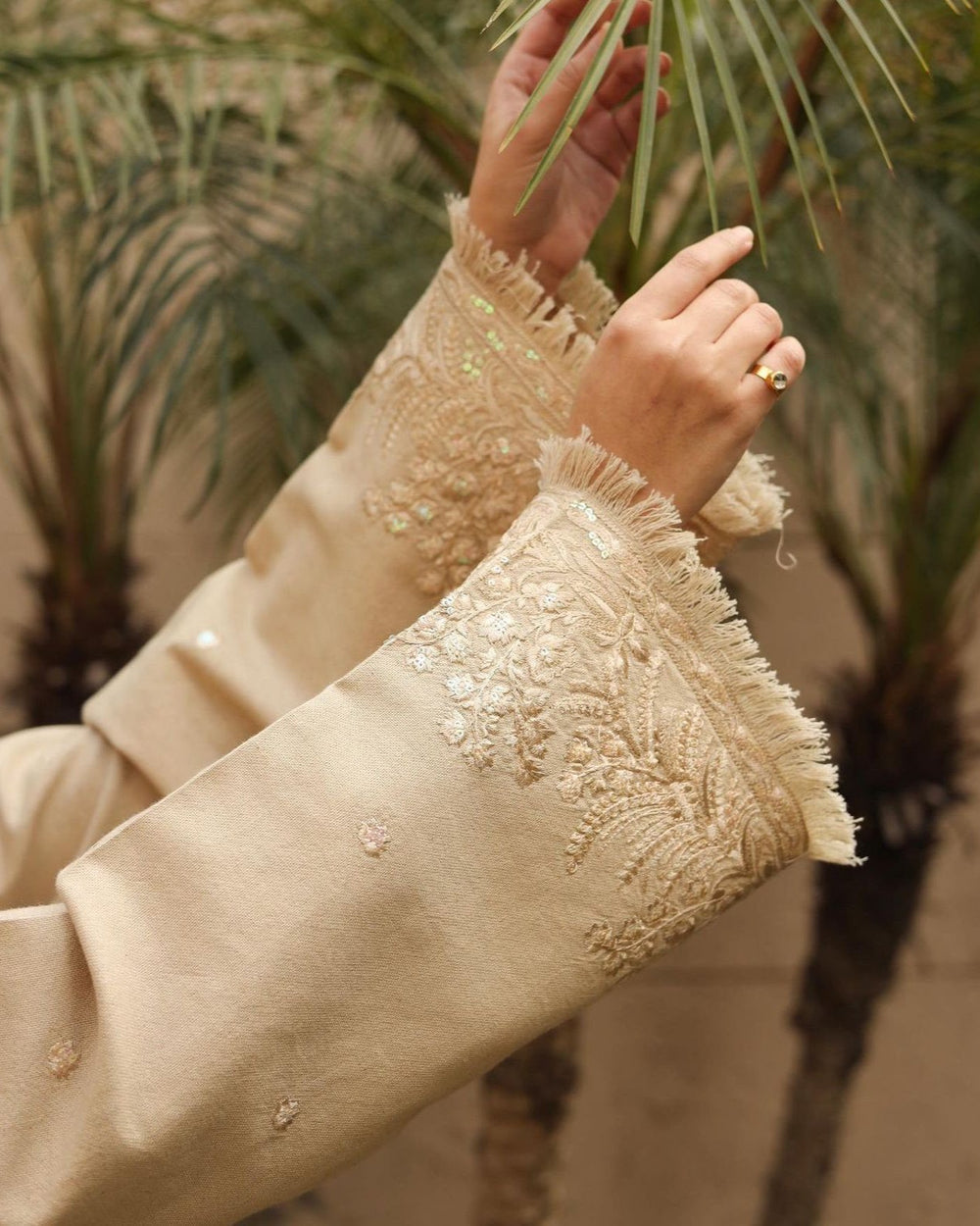 Beige Blossom - Dhanak Fabric 2-Piece Suit