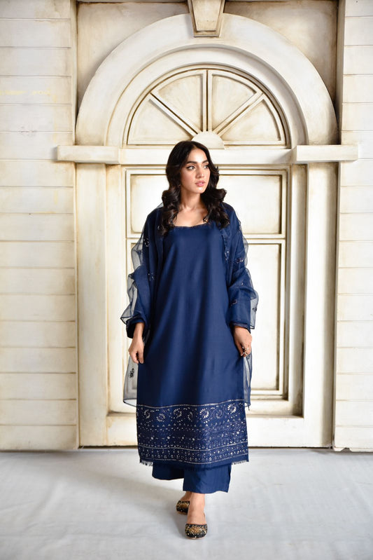 Azure Blue Full Sleeves | 3-Piece Stitched Suit