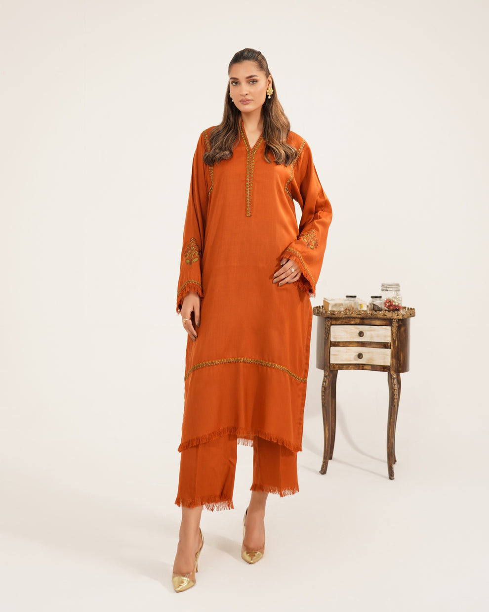 Sun Beam Dhanak | 2-Piece Embroidery Stitched Dress