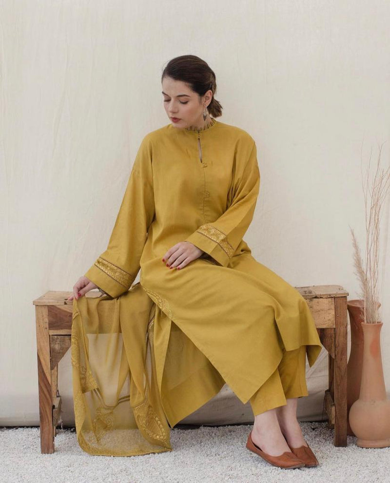 Mustard| 3-Piece Stitched Suit