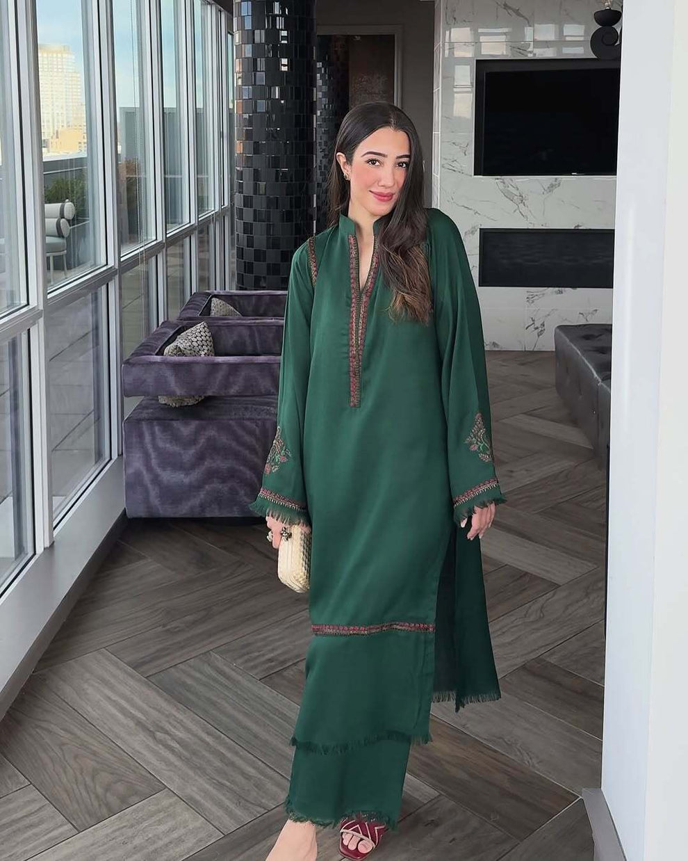 Rich Green Dhanak 2-piece